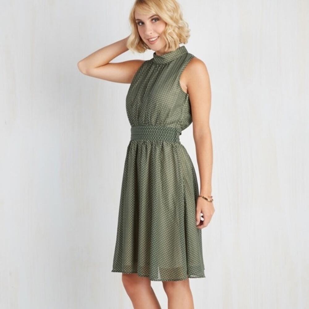 Modcloth Fervour Windy City Green Polka Dot Dress Womens 4X Plus Size Sleeveless